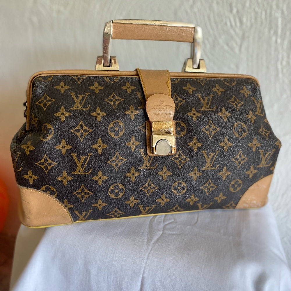 Louis Vuitton Black and Tan Monogram Satchel